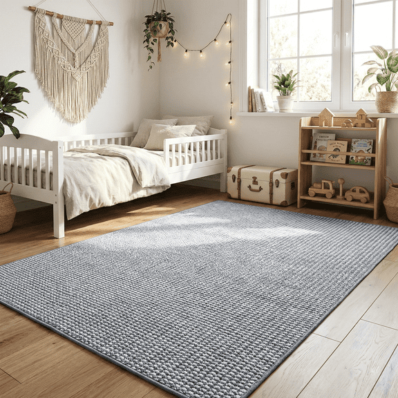 WANLISELL 5' x 7' Area Rug for Living Room, Modern Soft Carpet Washable Rugs, Indoor Low-Pile Rug for Dining Room Bedroom Kitchen Office, Gray & White