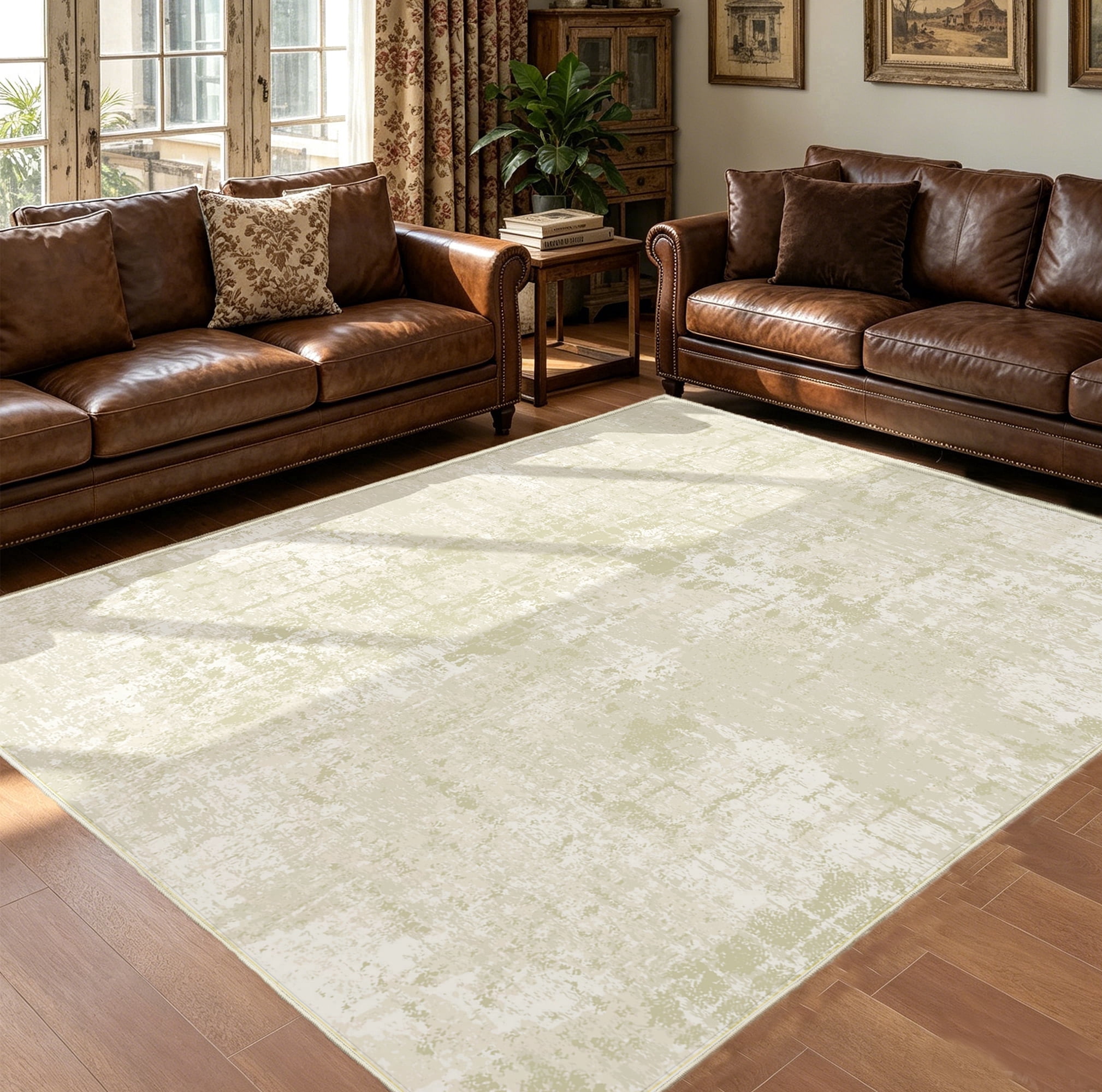WANLISELL 5 x 7ft Area Rugs, Non-Slip Modern Washable Rug, Abstract Soft for Living Room Entryway Bedroom Nursery, Beige
