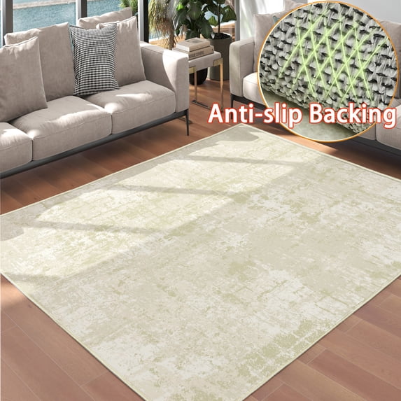 WANLISELL 5'x7' Area Rug for Living Room - Machine Washable Rug Non-Slip Soft Abstract Rug for Dining Table Home Office Decor, Beige