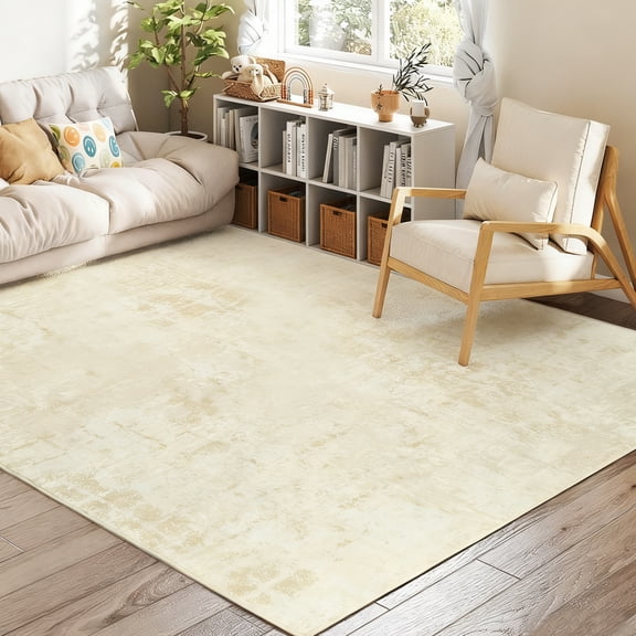 WANLISELL 5'x7' Area Rug for Living Room Rugs - Machine Washable Rug Non-Slip Bedroom Rug Soft Abstract Rug for Dining Table Home Office Decor, Beige