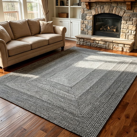 WANLISELL 5'x7' Area Rug, Woven Rug for Living Room, Non Slip & Machine Washable, Braided Texture Reversible Carpet, Durable High Traffic, Gray/White