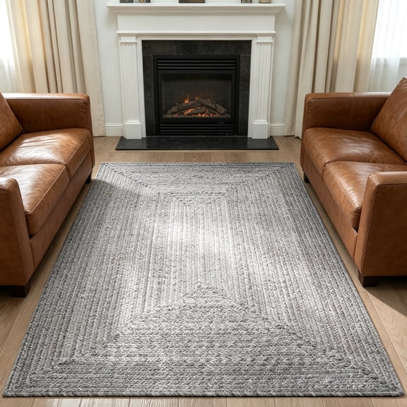 WANLISELL 5'x7' Area Rug, Woven Rug for Living Room, Non Slip & Machine Washable, Braided Texture Reversible Carpet, Durable High Traffic, Gray/White