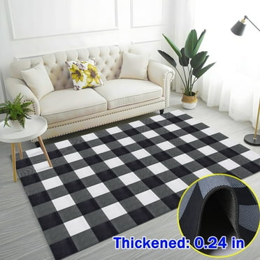 WANLISELL Buffalo Plaid Check Rug, 5.2 x 6.9 ft Indoor Area Plaid Rug, Checkered Mat for Porch Entry Way Kitchen Farmhouse, Black and White