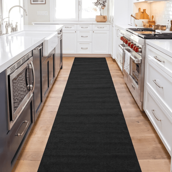 WANLISELL 4' x 10' Runner Rugs, Commercial Rug with Non-Slip Backing, Carpet Runners for Hallway Entryway Balcony Kitchen Garage, Black