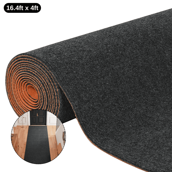 WANLISELL 16.4' x 4' Runner Rug, Indoor Outdoor Large Utility Rugs, Non-Slip Commercial Carpet for Hallway Office Living Room Kitchen Balcony, Black & Gray