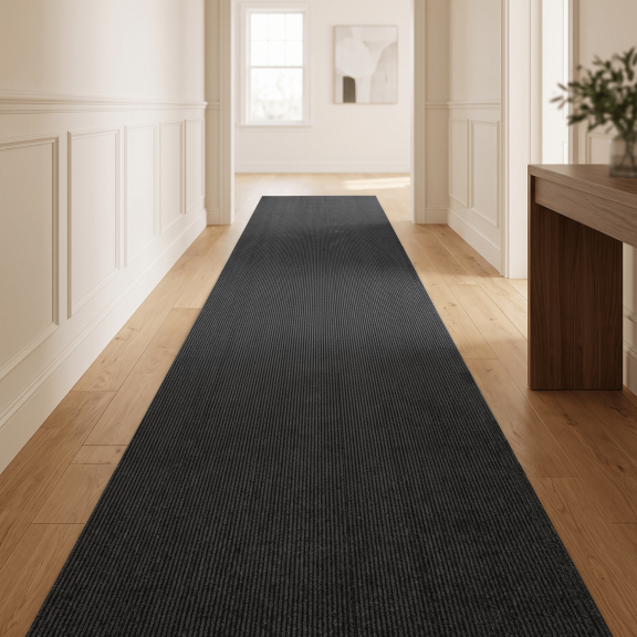 WANLISELL Indoor Outdoor Carpet Runner, 16.4' x 4' Long Hallway Runner Rug, Non Slip Commercial Rugs for Office Kitchen Balcony Entrance, Black & Gray