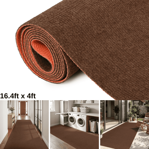 WANLISELL Commercial Rug, 4' x 16.4' Runner Rugs with Non-Slip Backing, Large Carpet Floor Mat for Office Living Room Hallway Kitchen, Brown