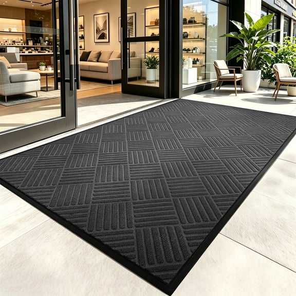 WANLISELL Entrance Mat, 3' x 5' Large Doormat with Rubber Backing, Indoor Outdoor Entry Rug for Home & Commercial, Grey