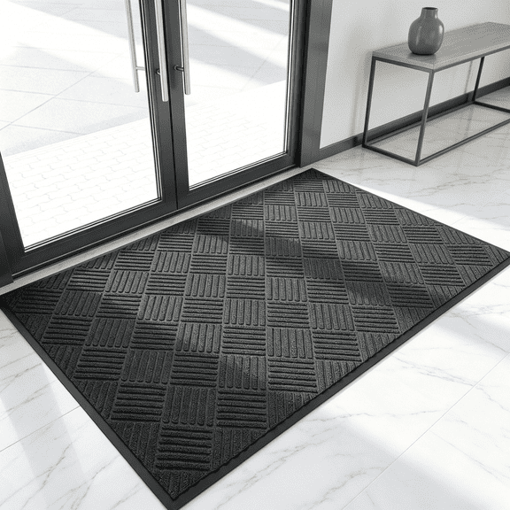 WANLISELL Entrance Mat, 3' x 5' Large Doormat with Rubber Backing, Indoor Outdoor Entry Rug for Home & Commercial, Grey