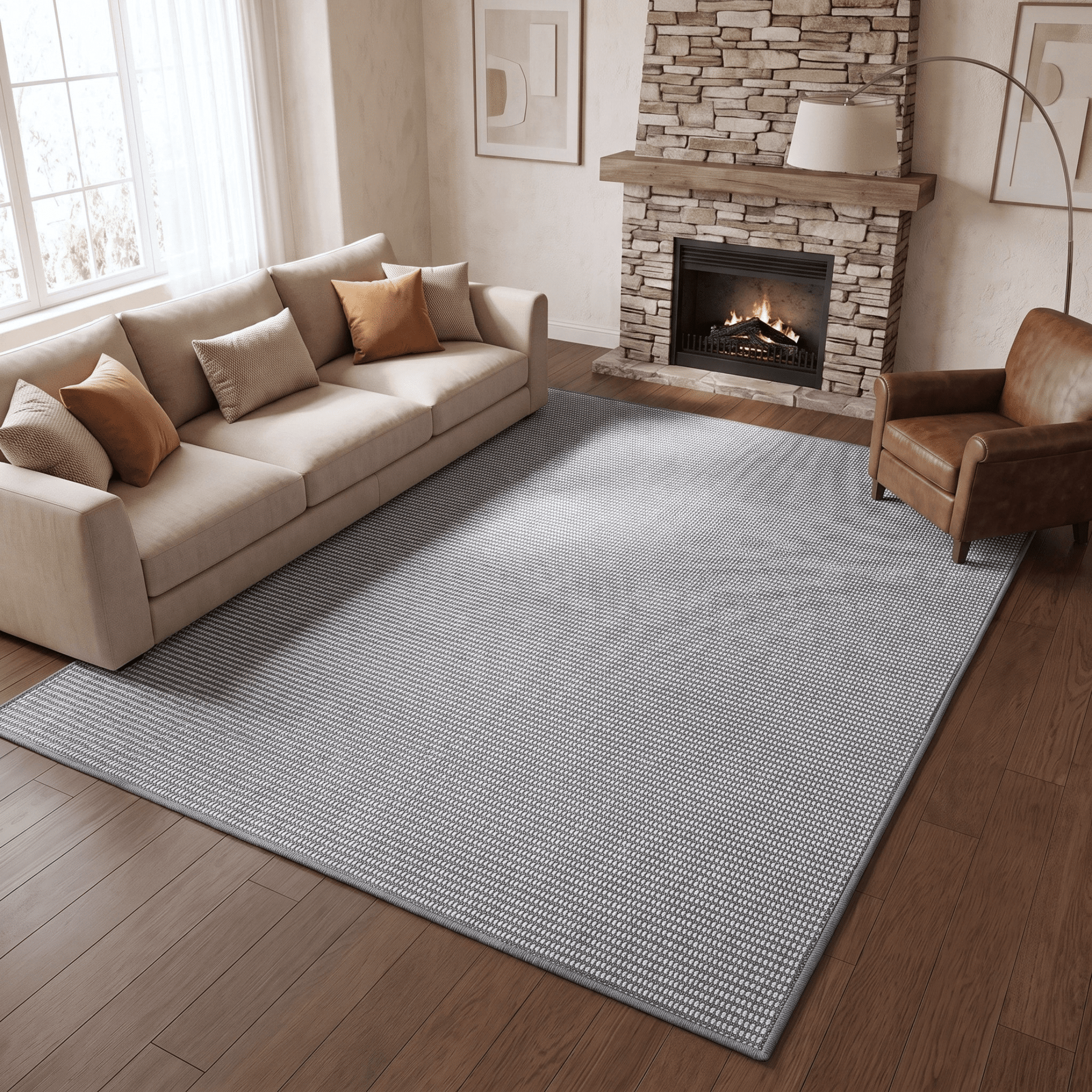 WANLISELL Area Rugs for Living Room, 6' x 9' Stain-Resistant Washable Rug, Soft Indoor Low-Pile Carpet for Kitchen, Dining Room, Office, Gray & White