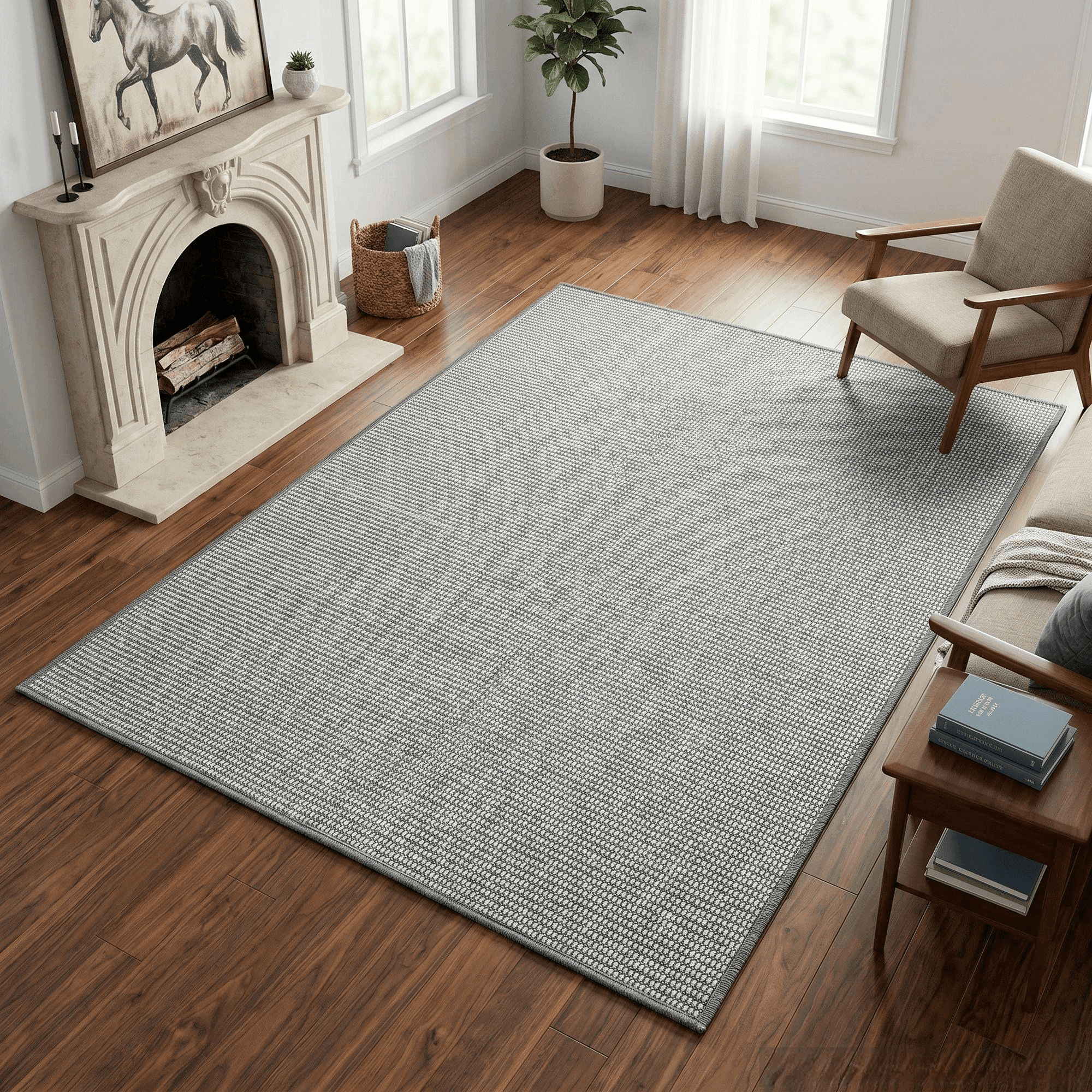 WANLISELL Area Rugs for Living Room, 6' x 9' Stain-Resistant Washable Rug, Soft Indoor Low-Pile Carpet for Kitchen, Playroom, Dining Room, Office, Gray & White