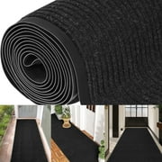 WANLISELL Non Slip Commercial Grade Door Floor Mat, 3 x 10 ft Step Entrance Rubber Doormat for Indoor or Outdoor, Black