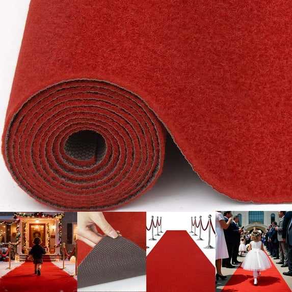 WANLISELL 3.3 x 10 ft Red Carpet Runner, Extra Thick Red Runway Rug Rubber Backed, Anti-Slip Aisle Rug for Wedding