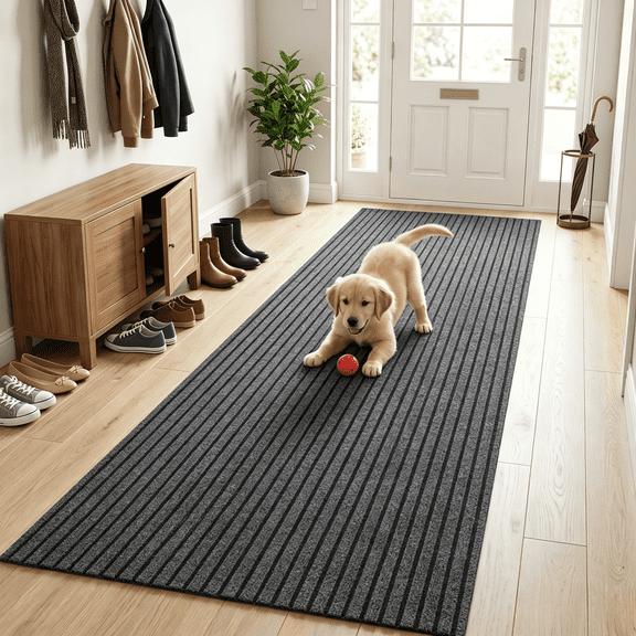 WANLISELL Runner Rug, 3ft x 10ft Commercial Floor Mat, Non-Slip Custom Size Rubber Backing Carpet Runners for Long Hallways, Kitchen, Balcony Entryway Doormat, Gray
