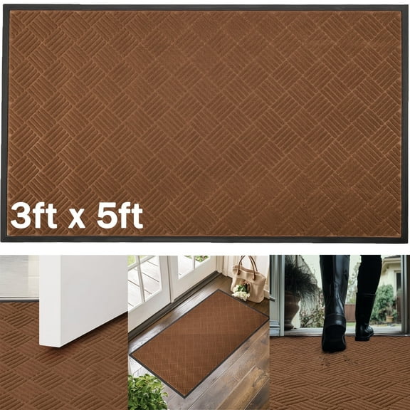 WANLISELL 3 x 5 ft Anti-Slip Carpet Door Mat, Entrance Floor Doormat, Entry Carpet Indoor Outdoor Entryway Rug, Brown