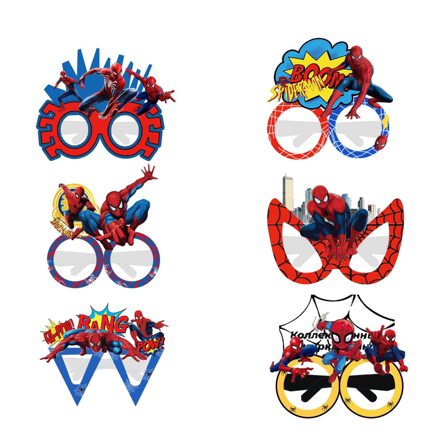 WANNGWEE 24 Pcs Spider-Man Paper Eyeglasses Cartoon Birthday Decorations Supplies Party Favors Christmas Cartoon Themed Glasses Paper Glasses Photo Booth Props for Kids Boys Girls WW728#487