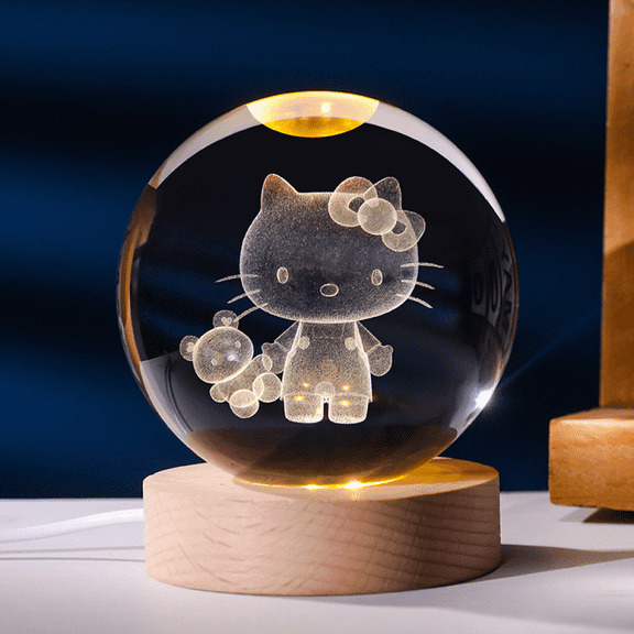 WANNGWEE 3D Hello Kitty Cartoon Crystal Ball Night Light Mood Lighting Cozy Comfort Gifts Home Decor lamp for Bedroom Space Lamps Happy Cozy Comfort Gifts WW728#1749