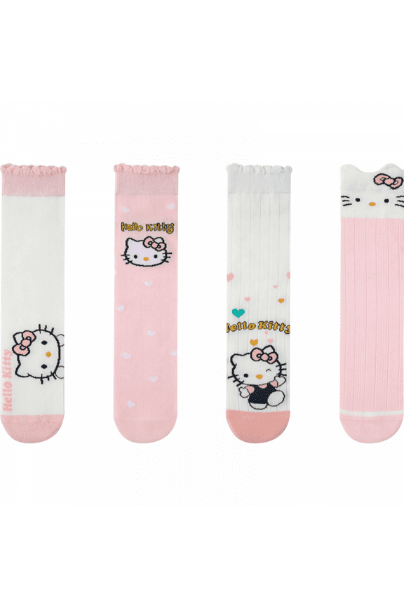 WANNGWEE 4-Pack Hello Kitty Knee High Socks for Girls - Cute Cartoon Soft Breathable Thin Socks for Kids, Teens, Women - Fun Casual & Birthday Outfit Accessories WW728#1623