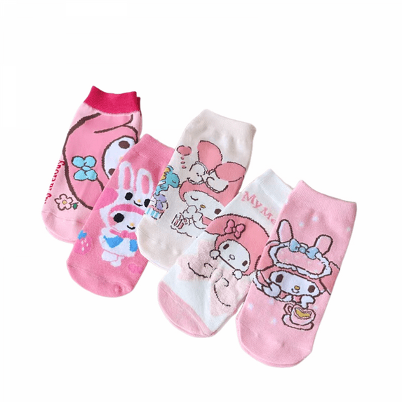 DONNGZAE Kids Socks, 5 Pairs Sanrio Melody Athletic Crew Socks, Warm & Comfortable Cartoon Socks for Boys, Girls SLO526-0464