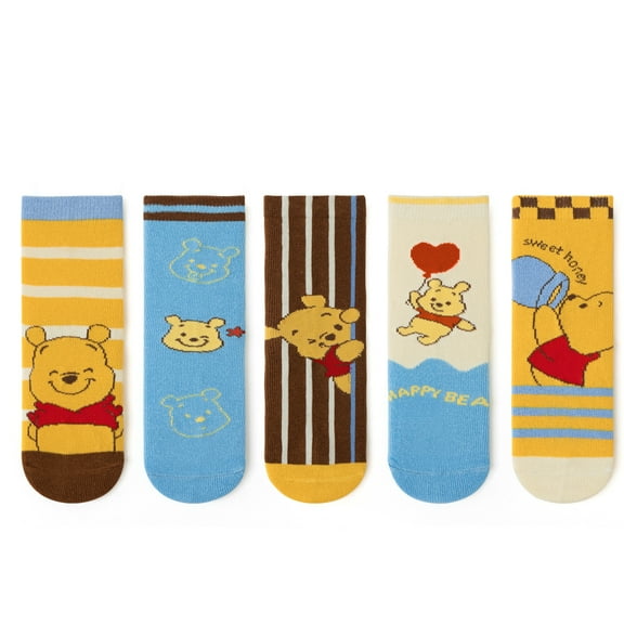 WANNGWEE 5 Pairs Winnie the Pooh Kids Athletic Crew Socks - Soft, Warm & Comfortable Cartoon Socks for Boys & Girls - Non-Slip Everyday Socks for School, Sports & Play WW728#1376