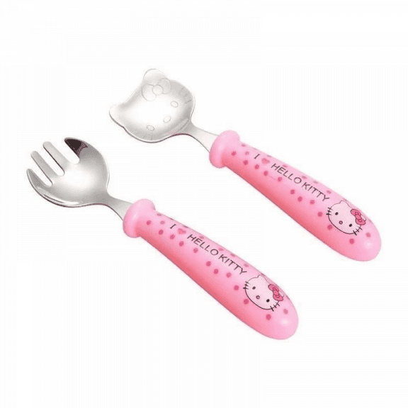 WANNGWEE Hello Kitty Cute Cartoon Stainless Steel Fork and Spoon Set, Portable Travel Utensils for Kids, Perfect Gift for Children WW728#1647