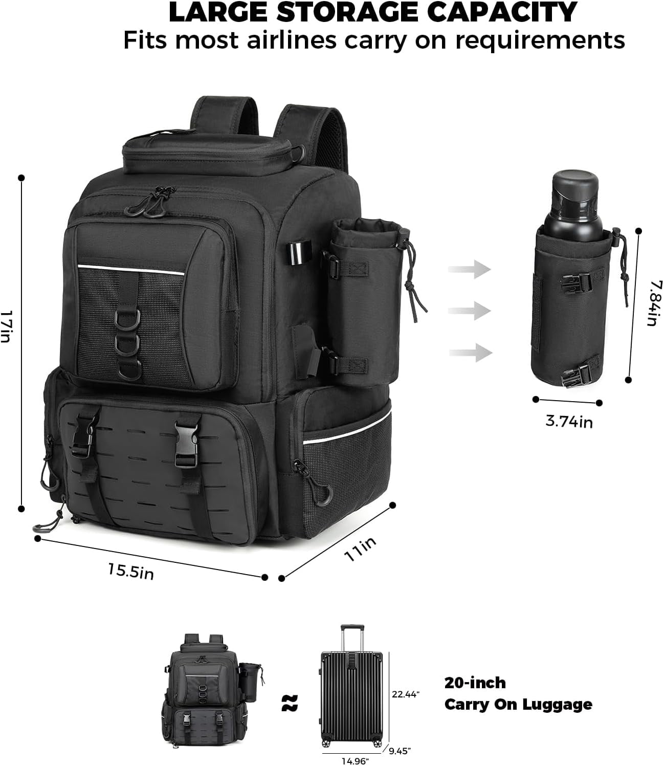 WANOON Fishing Backpack 45L Waterproof with Insulated Bait Pocket & 4 Rod Holders for Outdoor Adventures