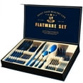 thumbnail image 1 of WANOSS Silverware Set with Gift Box, Mirror Finish 24-Piece Stainless Steel Flatware Set, Kitchen Utensil Set Service for 6, Tableware Cutlery Set for Home Party Restaurant(Blue-2), 1 of 10