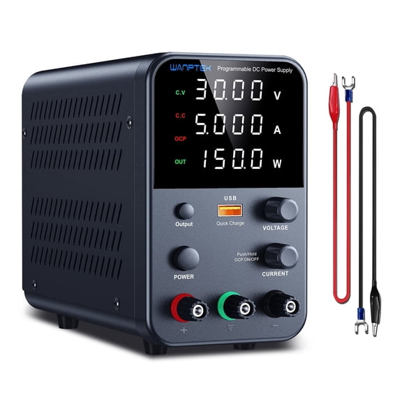 WANPTEK DC Bench Power Supply 30V 5A 150W, Overcurrent Protection,18W USB Fast Charging, 4-Digit LED Display