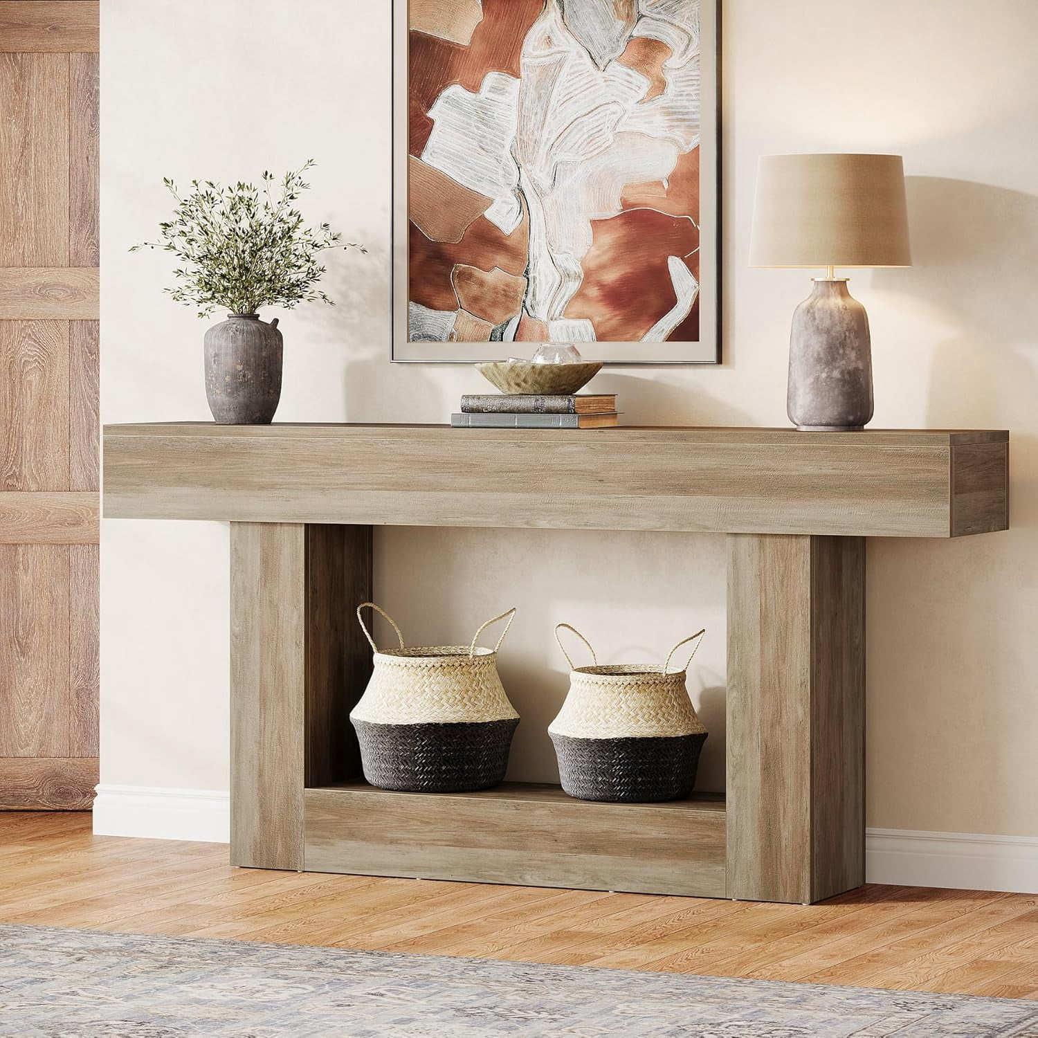 WANSHUN 63-Inch Long Console Table, 2-Tier Entryway Table Sofa Table ...