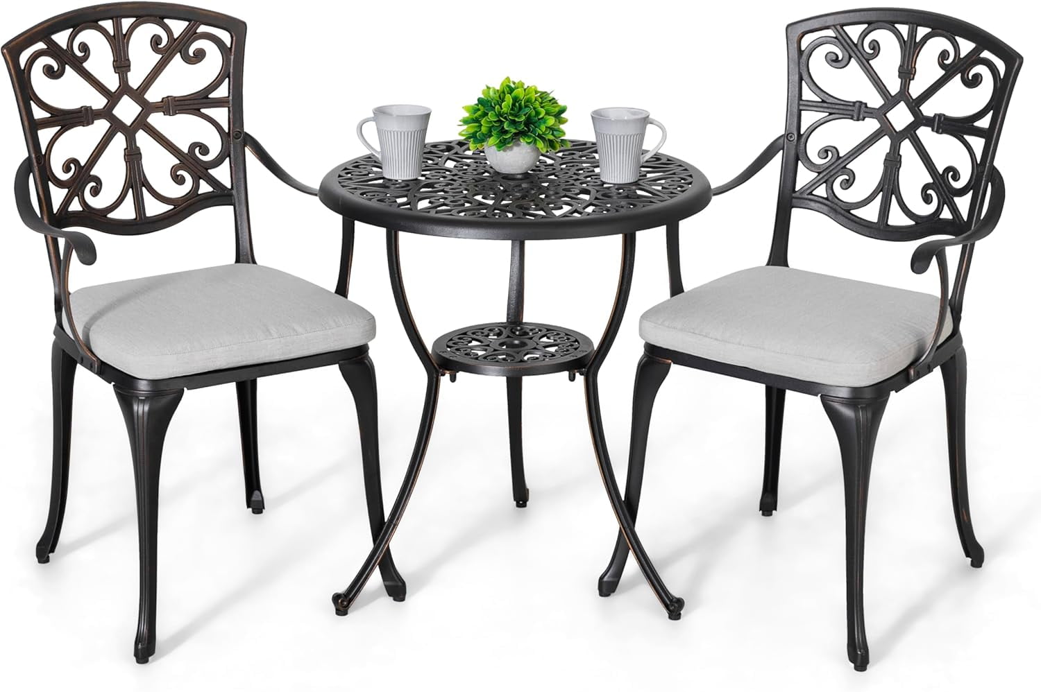 WANSHUN Bistro Set 3 Piece Outdoor All Weather Cast Aluminum Patio ...