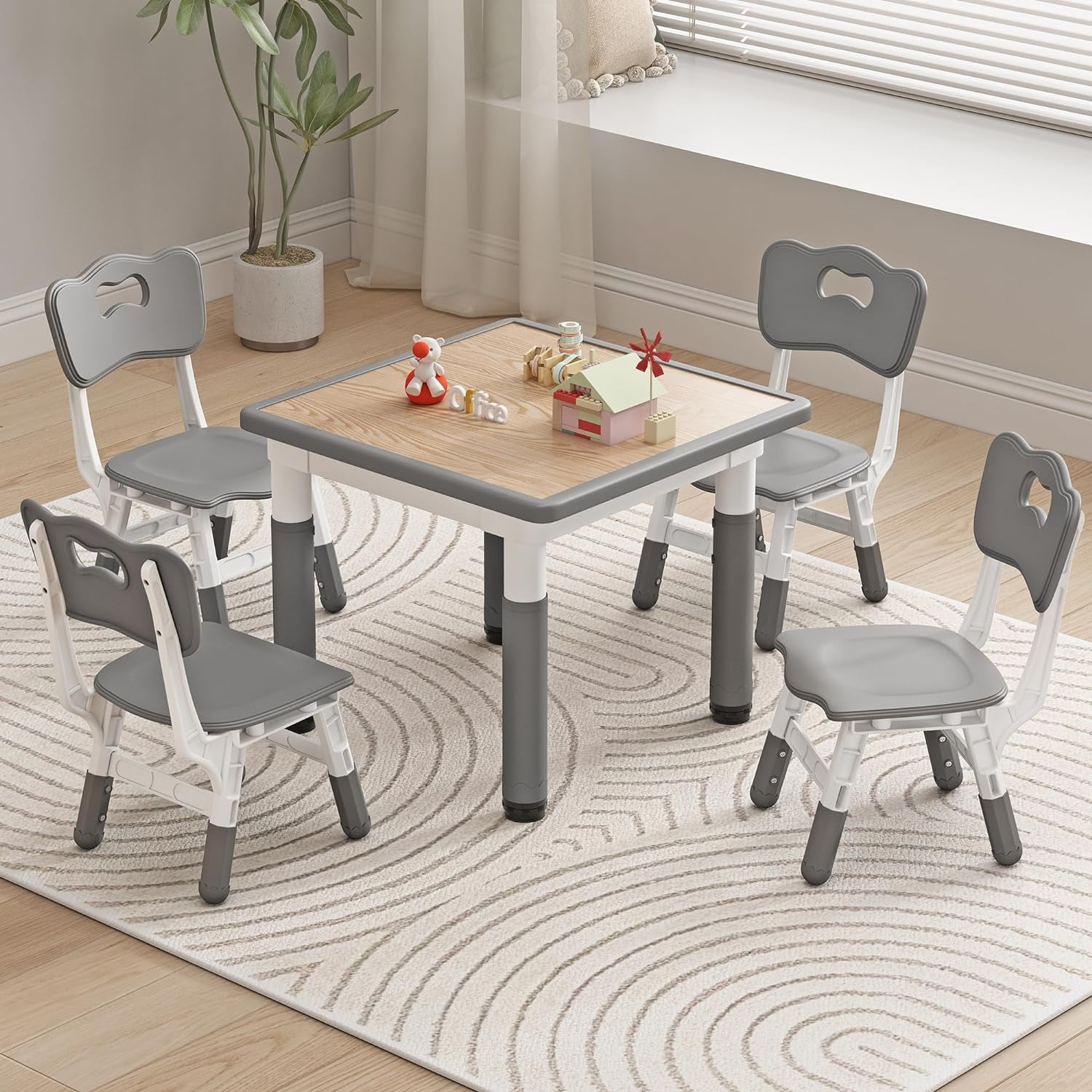 WANSHUN Kid Table and Chairs, Height Adjustable Childrens Table and ...