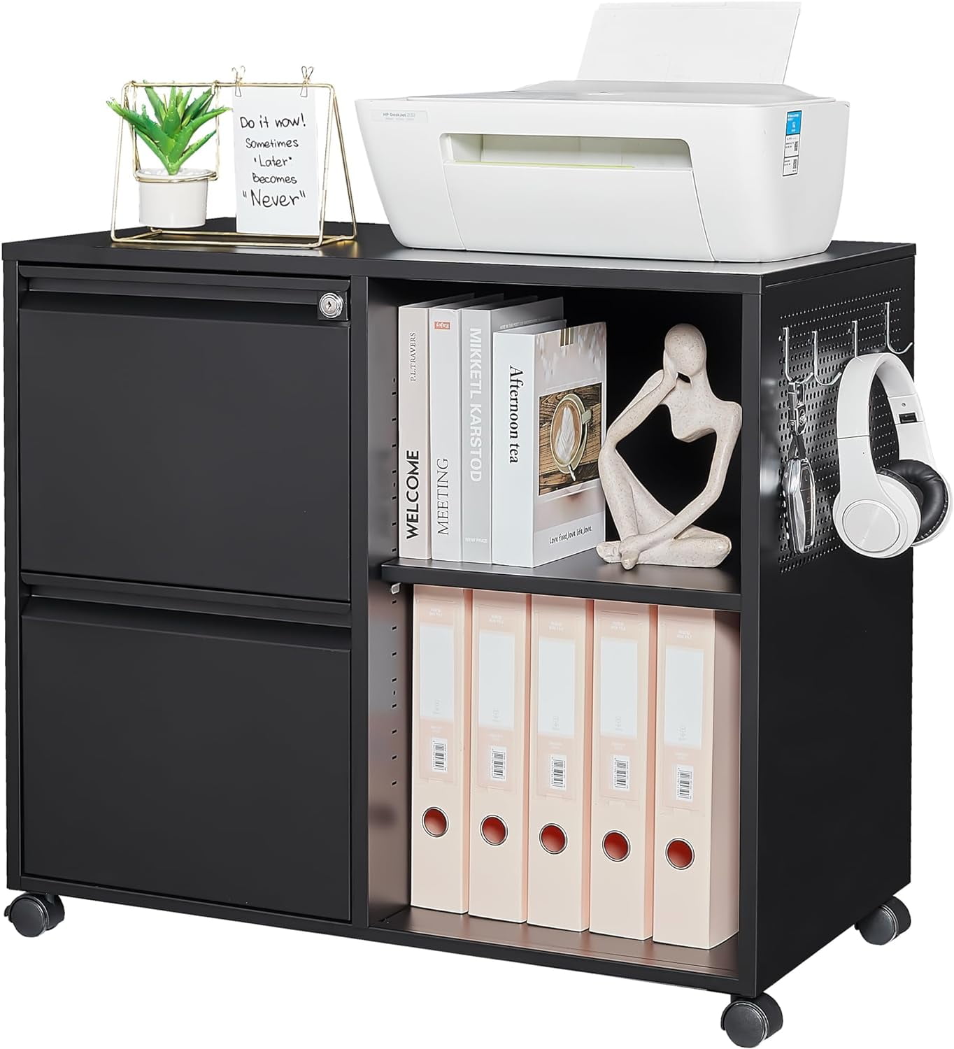 WANSHUN Mobile File Cabinet, Metal Lateral Rolling Printer Stand Filing ...