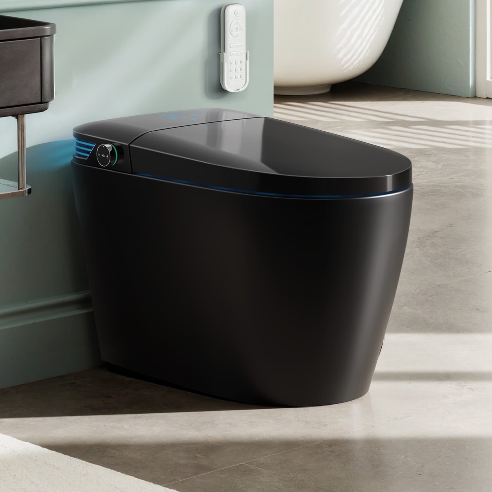 WANSID Black Smart Toilet, Tankless Bidet, Auto Open/Close Lid, Heated ...