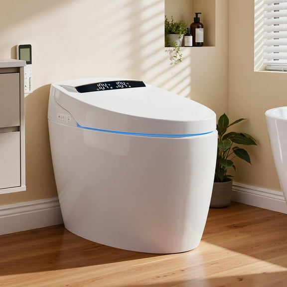 WANSID Smart Toilet with Advance Bidet And Auto Open Lid, Soft-closing Heat Seat, Tankless Auto Flush, Massage Clean, Warm Wash/Dryer, Remote Control