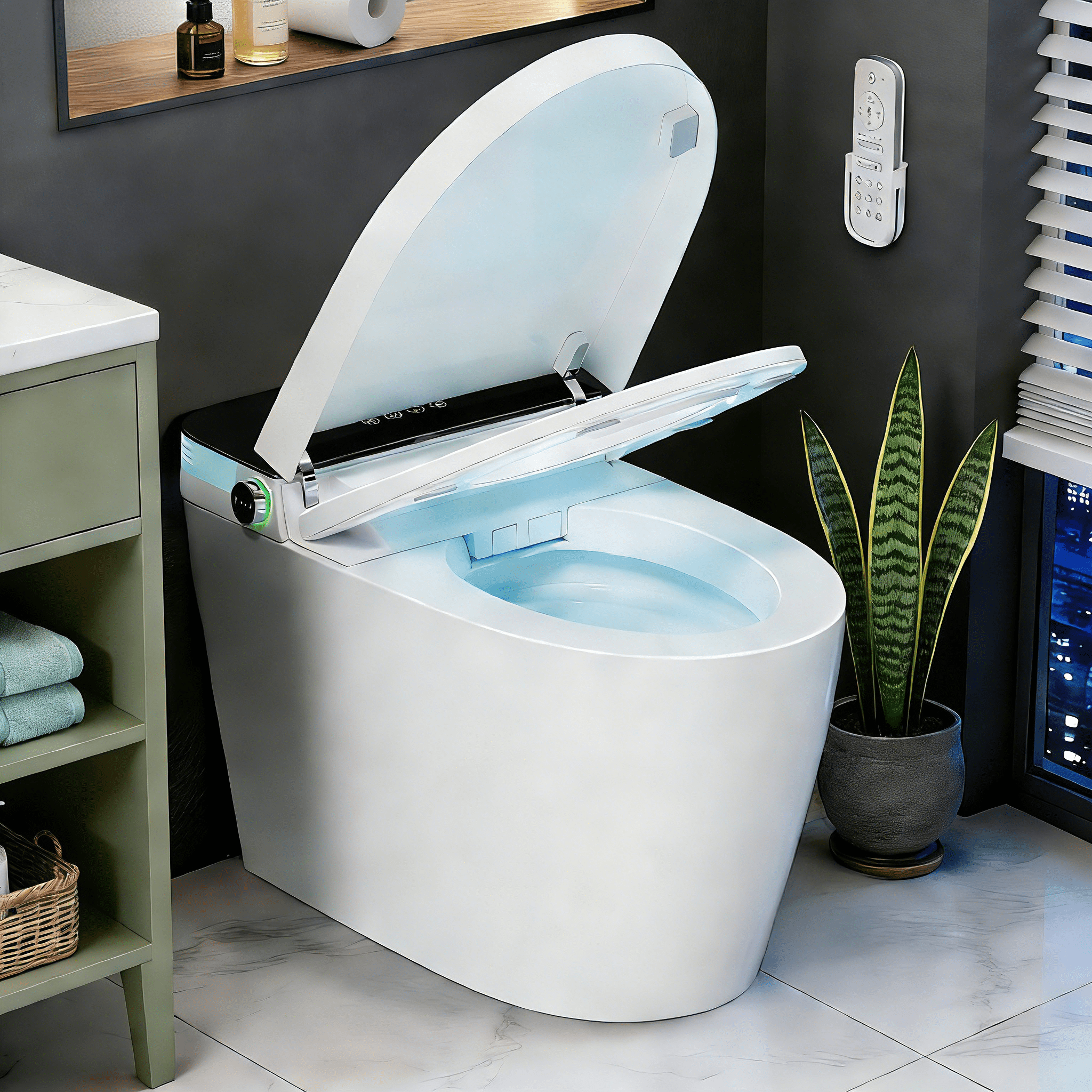 WANSID Smart Toilet with Tankless Bidet Wash, Auto Open Lid, 1.28 Gallons Auto Dual Flush, Heat Seat, Warm Wash/Dryer, Soft Closing, Remote Control