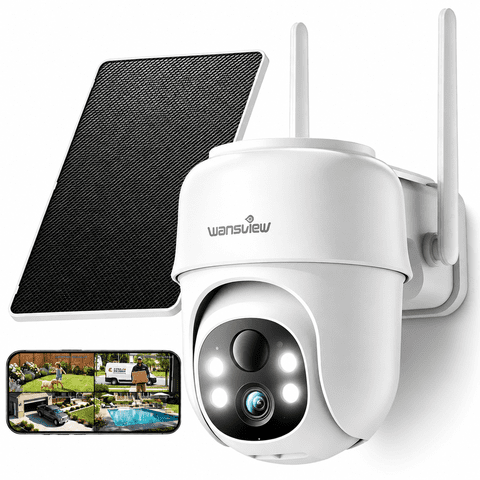 WANSVIEW 2K Outdoor Camera, 360View Solar Security Cameras Wireless Outdoor, IP65 Security Cameras Wireless Wifi with Color Night Vision, Two Way-Audio
