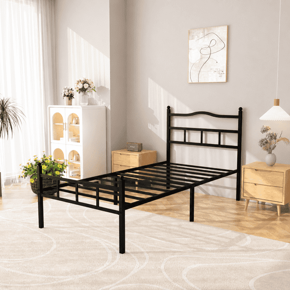PIVOTIX 14 inch Twin XL Metal Platform Bed Frame with Headboard, Heavy Duty Steel Slats, No Box Spring Needed