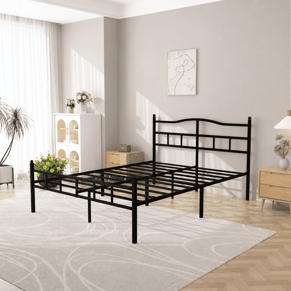PIVOTIX 14 inch Queen Metal Platform Bed Frame with Headboard, Heavy Duty Steel Slats, No Box Spring Needed