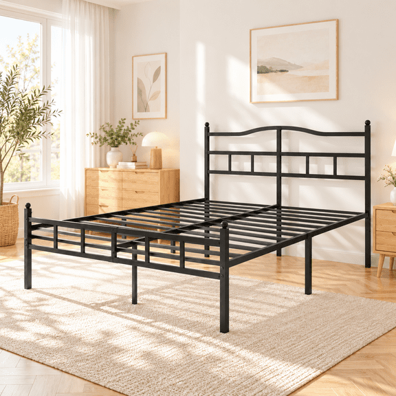 Neluokaka Queen Bed Frame with 48'' Tall Headboard, Queen Szie Heavy ...