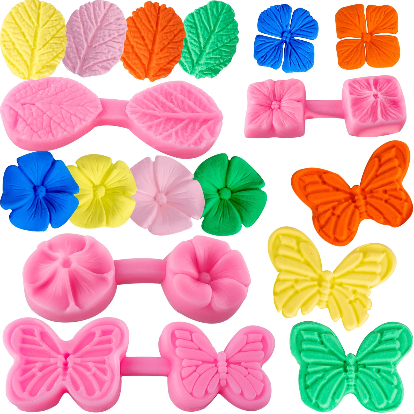 WANTan 4-Cavity Cherry Blossom \u0026 Butterfly Silicone Candy Mold Food-Grade Flexible Design(4 Count)