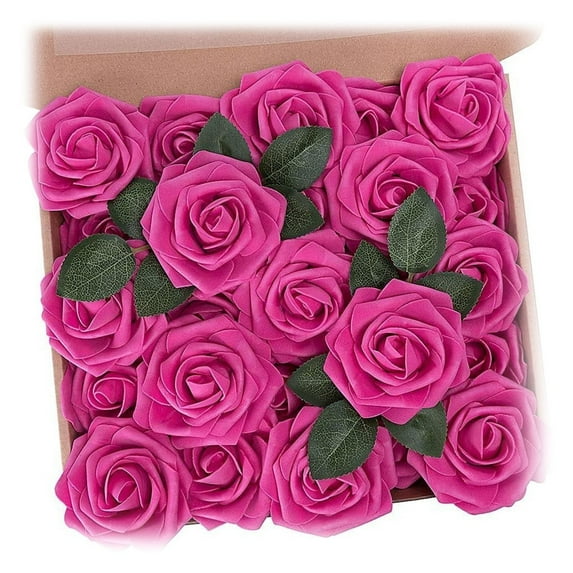 WANYNG 25PCS Artificial Red Roses, Dark Red Foam Roses with Stems for DIY Wedding Bouquets, Bridal Shower, Party, Centerpieces, Home Decorations – Romantic Valentine’s & Mother’s Day Gifts