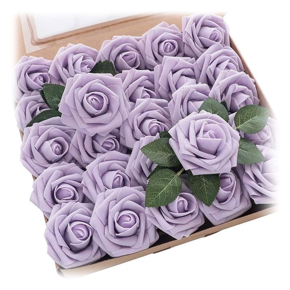 WANYNG 25PCS Purple Artificial Foam Roses with Flexible Stems for DIY Wedding Bouquets, Bridal Showers, Party & Home Decorations