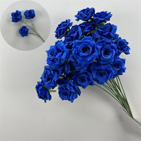 WANYNG 3 Heads Artificial Blue Roses Bouquet, Realistic Silk & Rayon Faux Flowers for Weddings, Bridal, DIY Floral Arrangements, Party Centerpieces, Home Décor