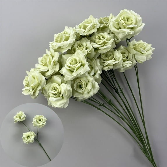 WANYNG 3 Heads Artificial Champagne Roses Bouquet, Realistic Silk & Rayon Faux Flowers for Weddings, Bridal, Party Centerpieces, DIY Floral Arrangements, Home Décor