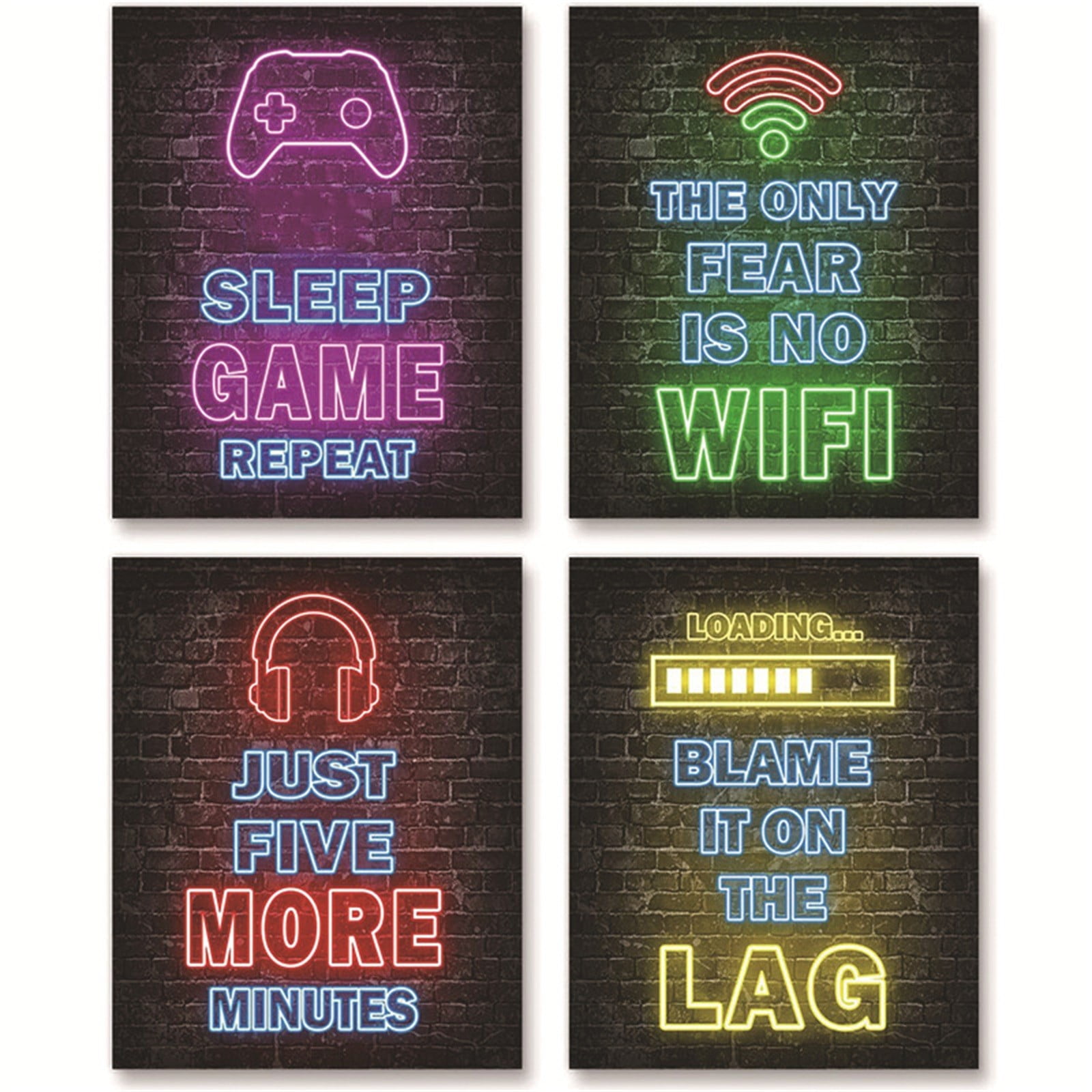 WANYNG 4Pcs Video Game Room Decor Boys Gaming Wall Art Neon Game Room Decor Gaming Poster Game Room Wall Decor Teenage Boys Room Decor