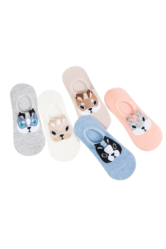 5 Pieces Women's Socks Cotton Cute Cartoon Embroidered Funny Short Socks Slipper Booties Women Grippers Fall Slipper Socks