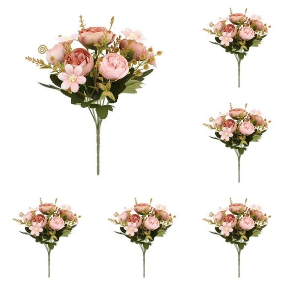 WANYNG 5PCS Artificial Silk Peonies & Hydrangea Bouquet, Faux Flowers for DIY Wedding, Bridal Shower, Party Table Centerpiece, Home Decor – Blush Pink