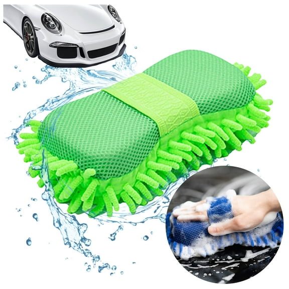WANYNG Car Wash Sponge Mitt with Hand Strap Chenille Microfiber Scratch and Lint Free Car Wash Brush for Car Wash Supplies Green