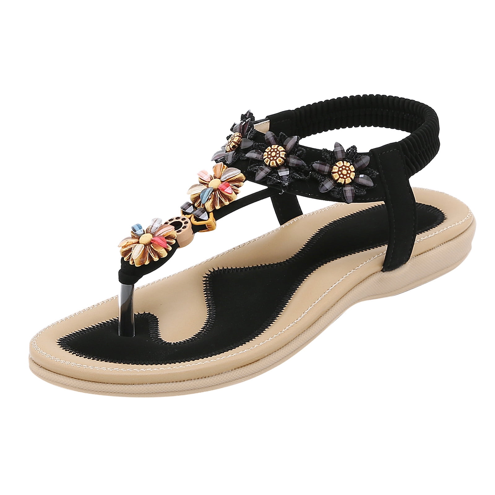  Sandals For Women Comfort With Elastic Ankle Strap Casual  Bohemian Beach Shoes Fashion Designer Sandals for Women Size 8 | Flats