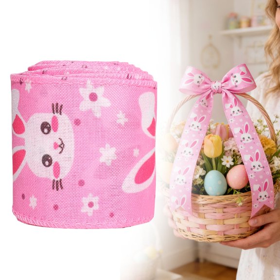 WANYNG Personalized Easter Ribbon Bow for Wreaths, Doors, Baskets, 2.5" x 5 Yards, Custom Embroidered Name, Pink Stripe Happy Easter Ribbon for Spring Décor, Gift Wrapping, Party Supplies